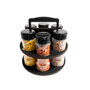 Kit Porta Tempero MDF com Alça e 6 Potes Plástico 130ml Tampa Dosadora Dupla Para Temperos Especiarias Condimentos Organização de Cozinha Bancada Dispensa