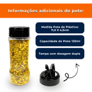 Kit Porta Tempero MDF com Alça e 6 Potes Plástico 130ml Tampa Dosadora Dupla Para Temperos Especiarias Condimentos Organização de Cozinha Bancada Dispensa