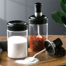 Kit 4 Potes Vidro Com Colher Tempero Condimento Sal Açucar Transparente