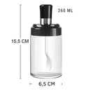 Kit 4 Potes Vidro Com Colher Tempero Condimento Sal Açucar Transparente