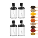Kit 4 Potes Vidro Com Colher Tempero Condimento Sal Açucar Transparente