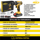 Furadeira/parafusadeira sem fio profissional de 21V equipada com 2 baterias e um kit de ferramentas velocidade de 1750 rpm e torque de 45 Newtons